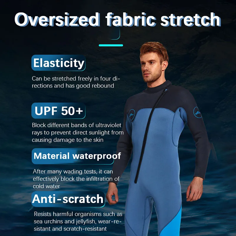 3mm Neopreno Wetsuit Men Diving Suit Quick Dry Keep Warm One-Piece Swimsuits Snorkeling Surfing Clothes Rash Guards Long Sleeve