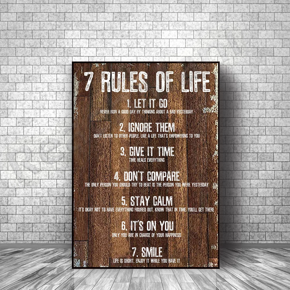 

Картина на холсте с надписью «7 rules for Living»