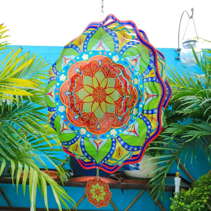 Edelstahl Wind Spinner Indoor Outdoor Garten Dekoration 11,6 Zoll mehrfarbige Mandala Wind Spinner Geschenk