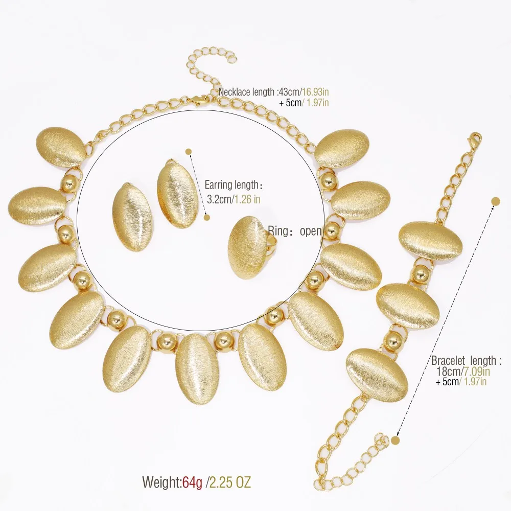 GZJPEI 4Pcs Jewelry Set 18K Gold Color Oval Drop Pendant Necklace Bracelet Chic Earring Ring Dubai Nigeria Wedding Jewellery
