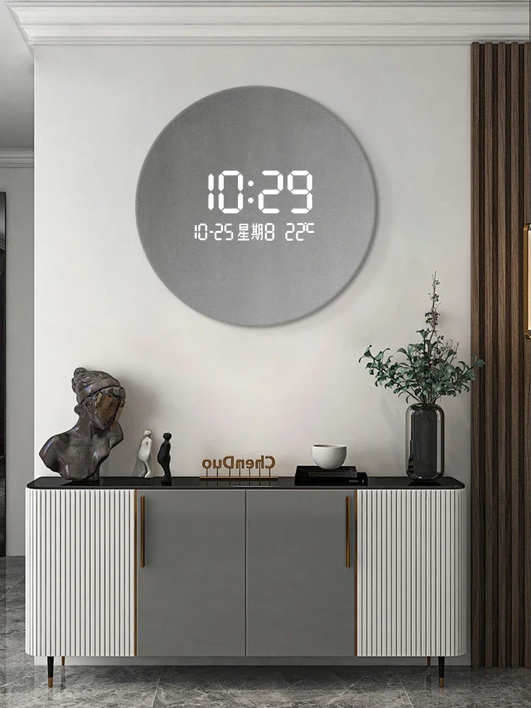 Circular decorative painting creative digital clock wall lamp living room wall human body induction electronic clock