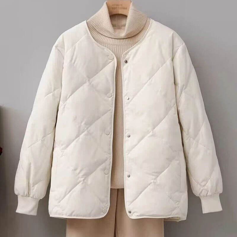 2024 Short Cotton-padded Jacket Female Down Cotton Coat Autumn Winter Women Light Thin Quilted Lattice Parkas Casual Tops Coats