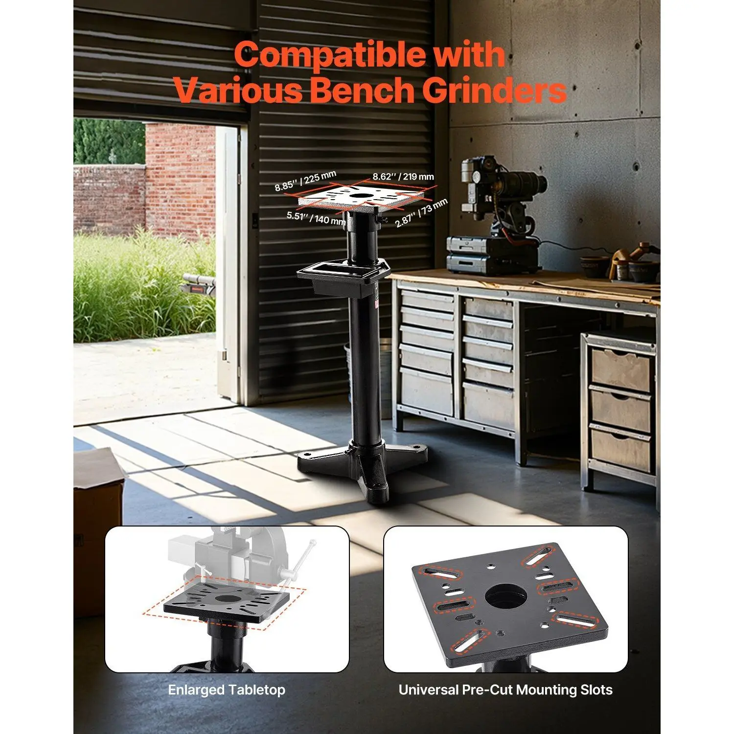 Heavy duty, bench grinder stand with vice and floor base