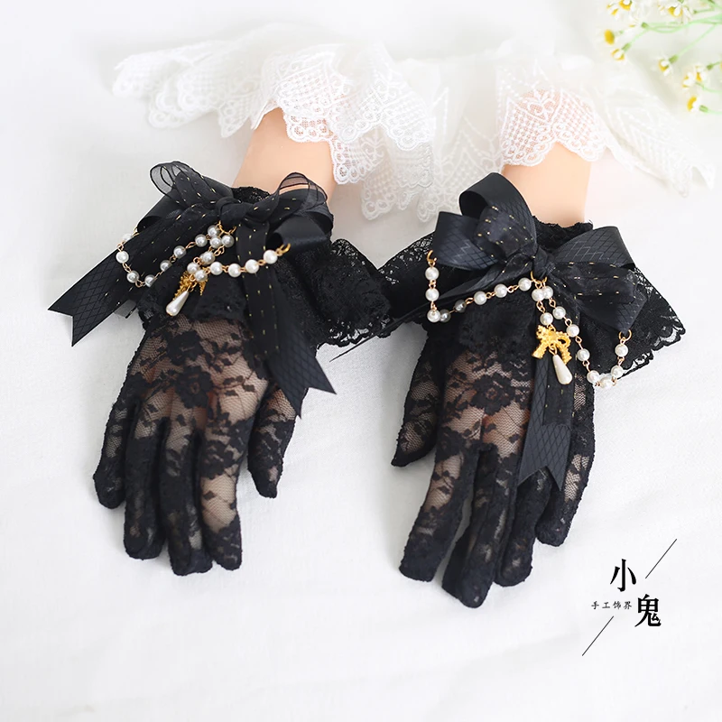 Fashion Women White Gloves for Bride Bow Lace Chiffon Gloves Sunscreen Driving Gloves Marriage Party Accessories