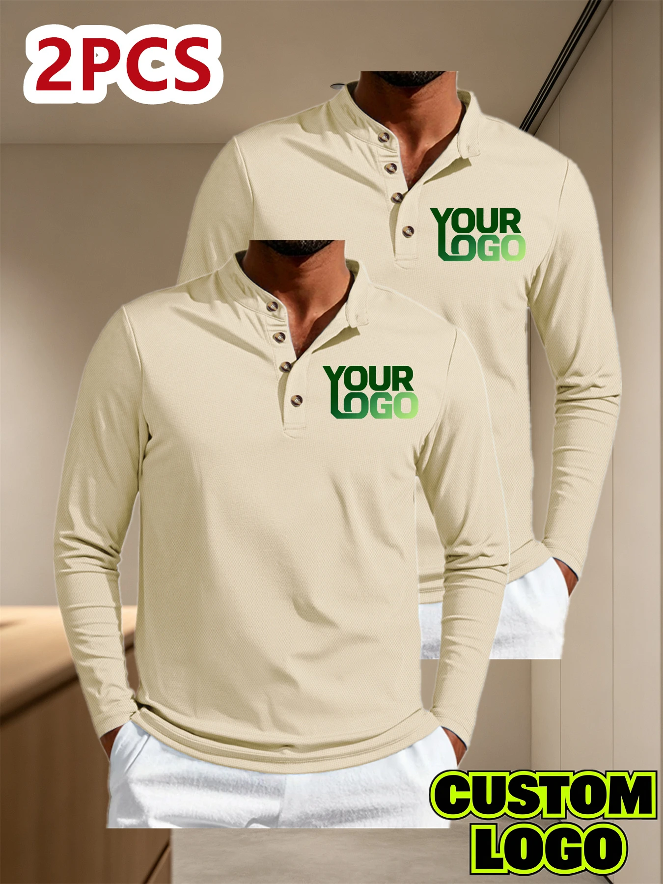 2pcs Custom Long-Sleeve Polo Shirts, Recommended for Business Team Uniforms, Class Uniforms, and Event Wear