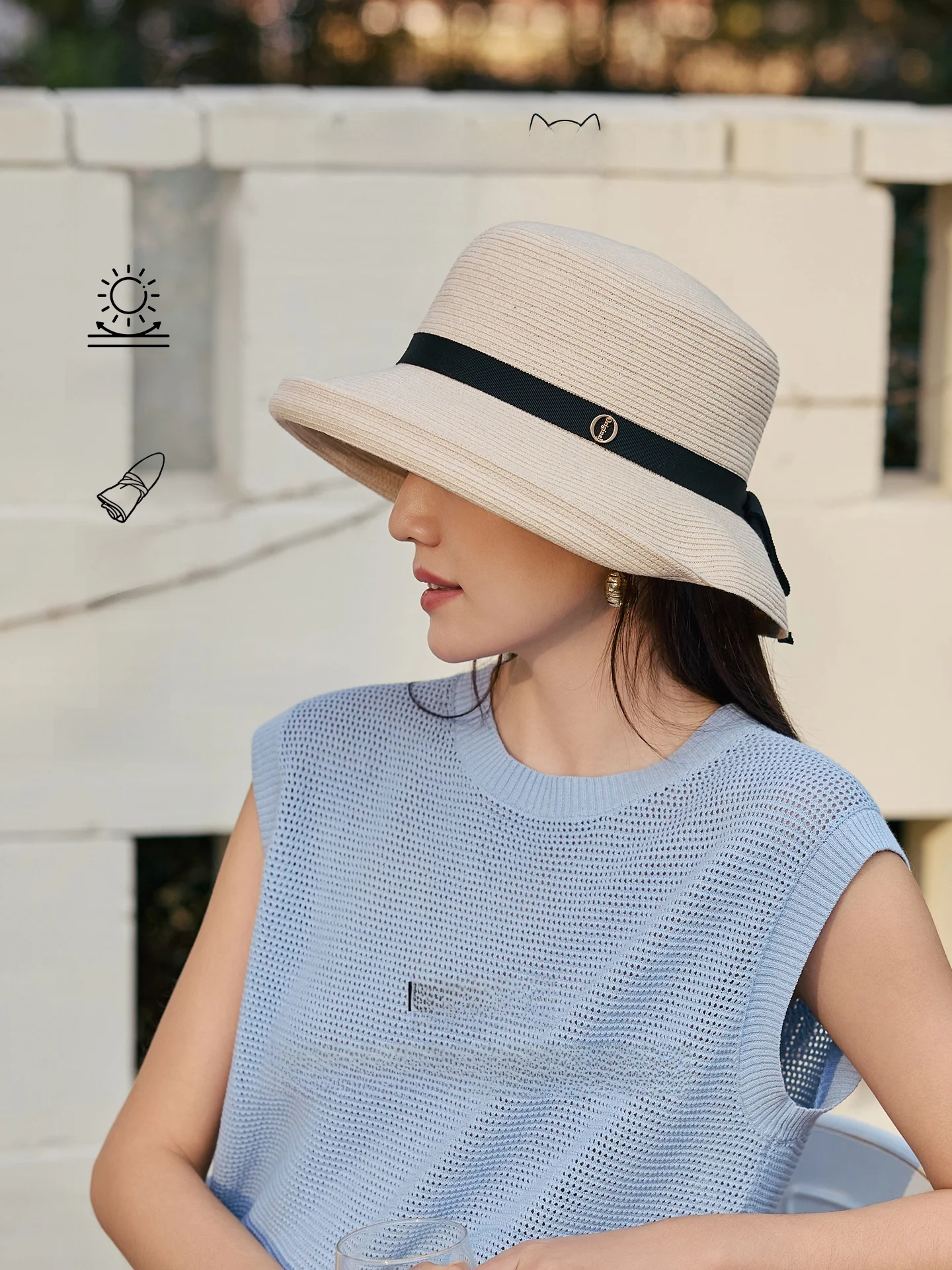 siggi-women's-summer-sun-protection-straw-hat-foldable-fisherman's-cap-elegant-knot-wide-brim-face-slimming-hat