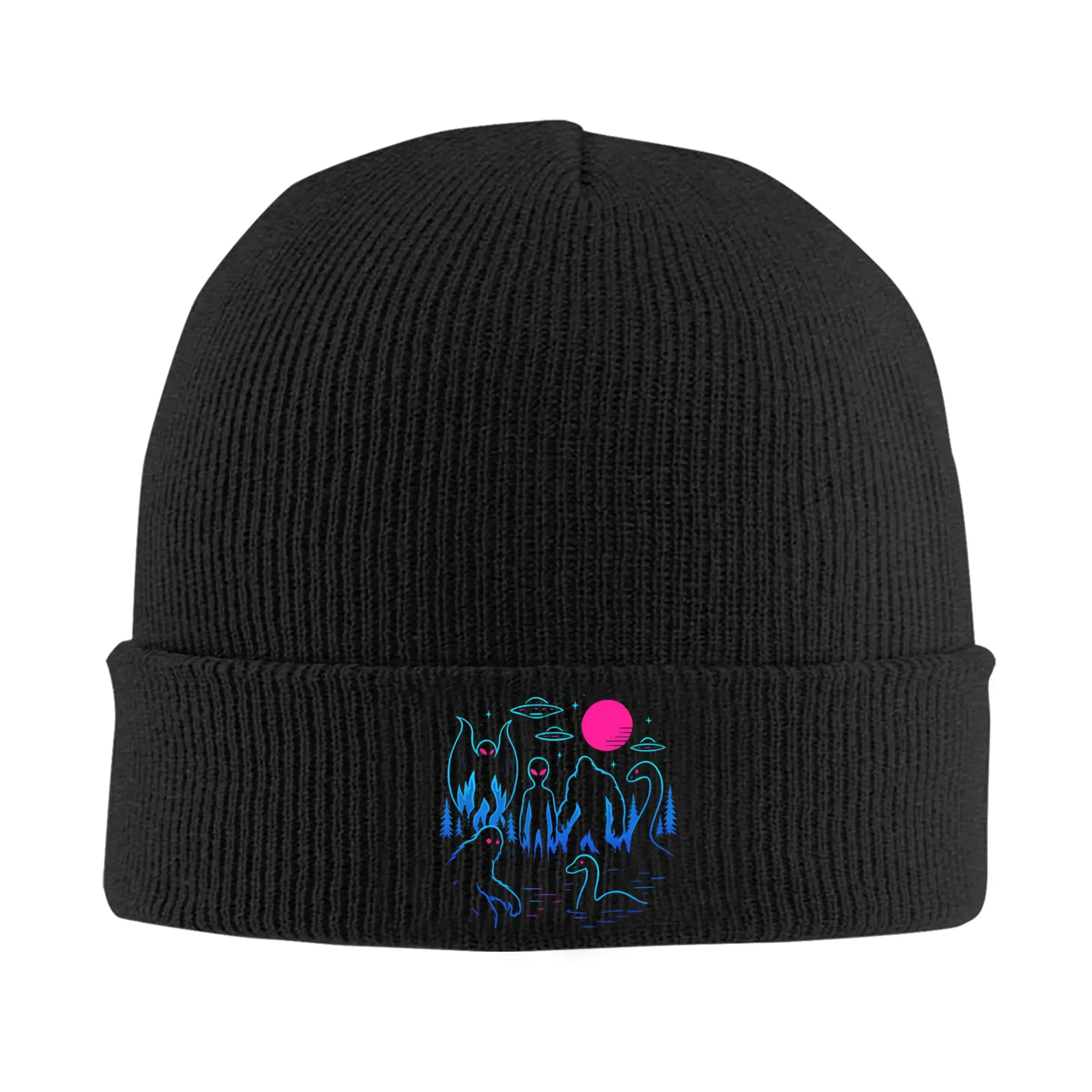 Funny Cryptids Bigfoot Alien Mothman Loch Ness Monster Ufo Hat Beanies Winter Hats Warm Unisex  Fashion  Caps