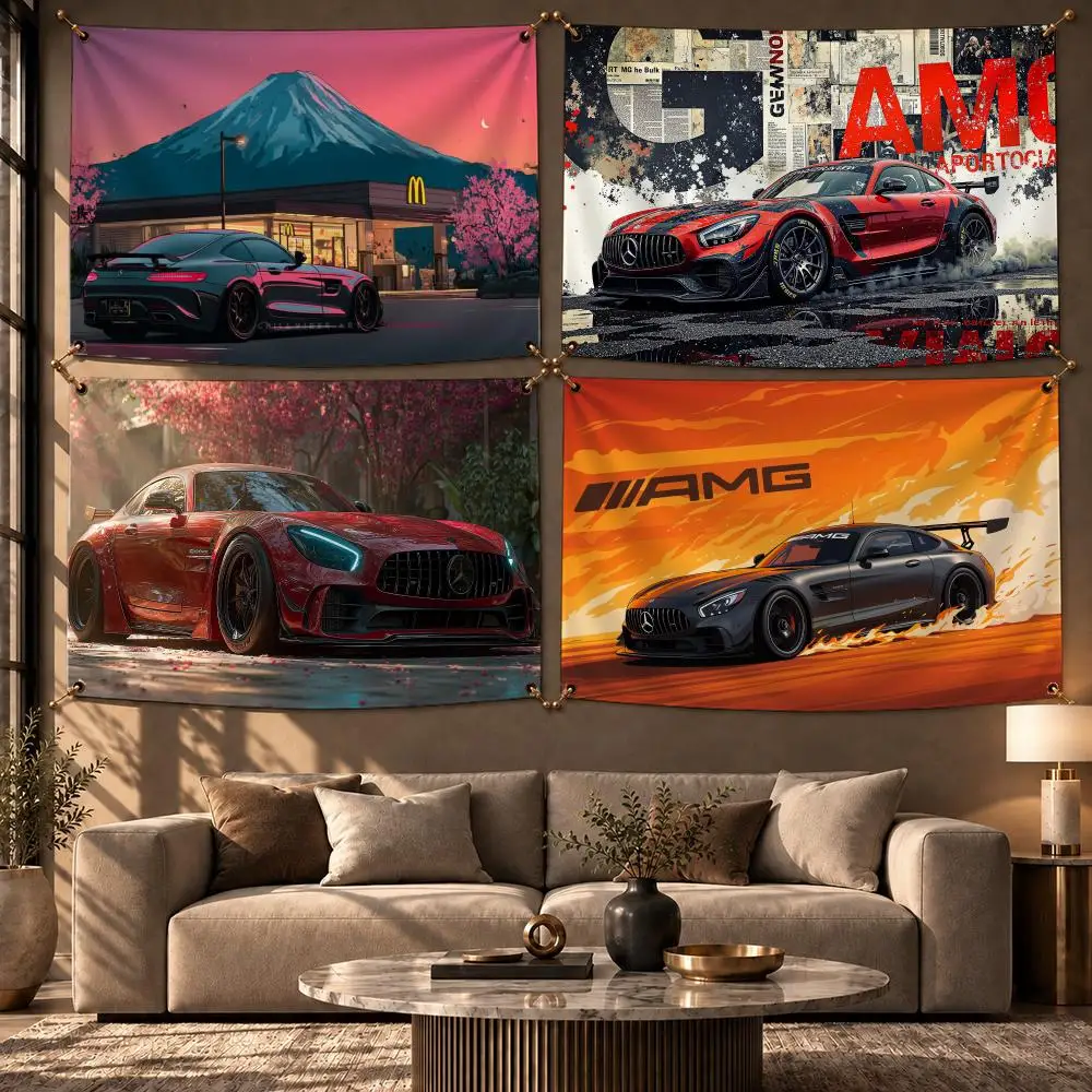 Luxury Brand Mercedes-Benz Flags Wall Hanging Flag Banner Home Decor Aesthetic Living Room Bedroom HD Fabric