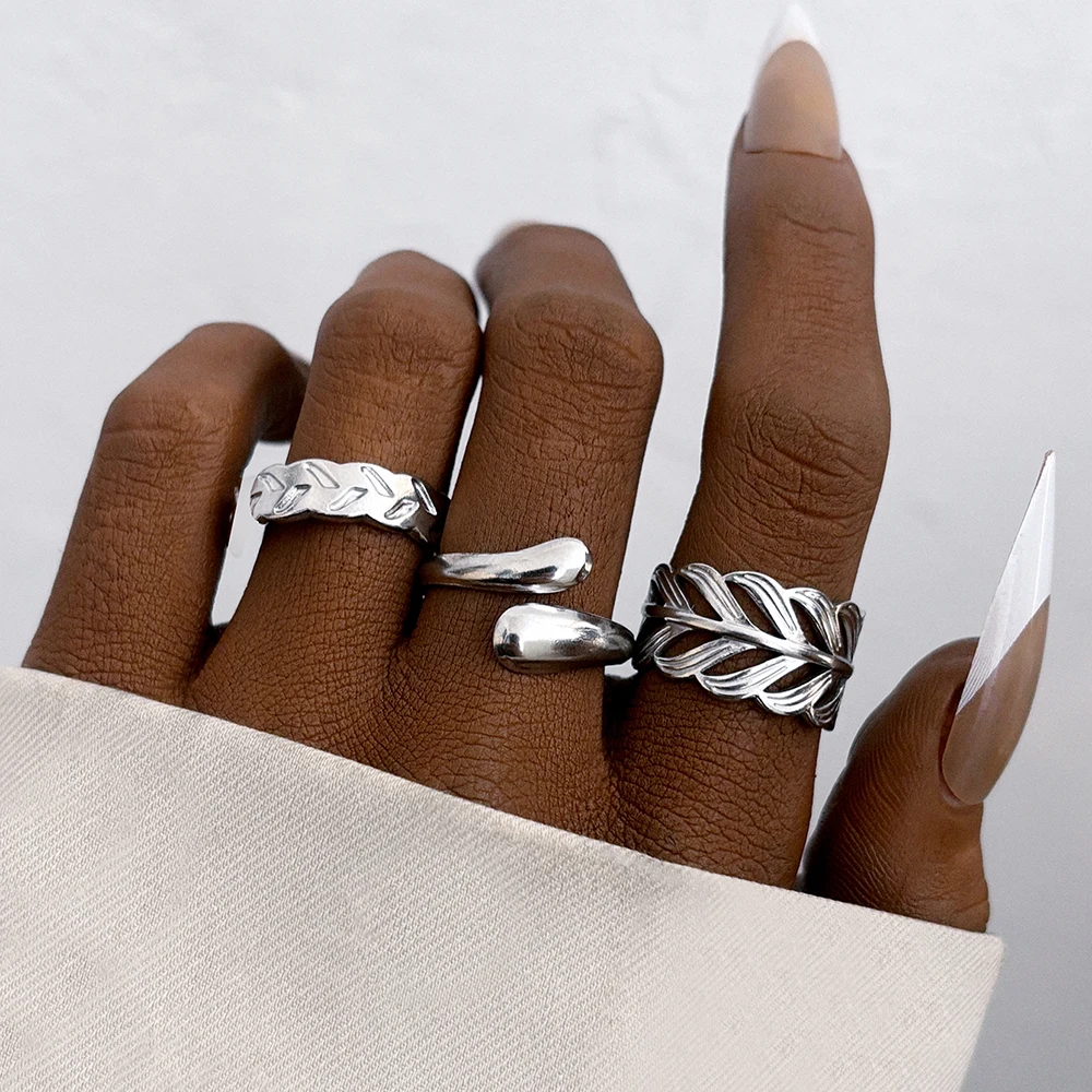 Aepede Stainless Steel Minimalist Geometric Ring Open Adjustable Ring Men Women Fashion Jewelry Party Friend Gift