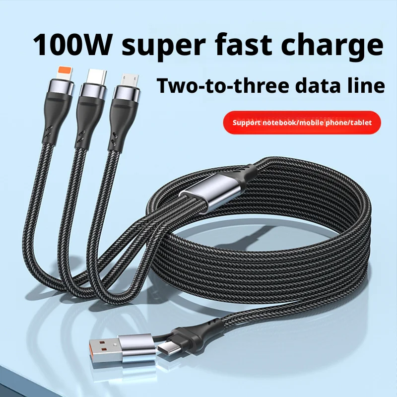 3In2 Fast Charging Cable Cord For iPhone Xiaomi Micro USB Type C Charger Cable Multi Port Multiple Usb Charging Wire Line 1.2m