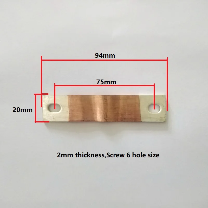 4 szt. Elastyczna bateria miedziana szyna 75mm odległość otworu 2mm grubość śruba 6 dla LiFepo4 ogniwo litowe Solar EV Marine UPS