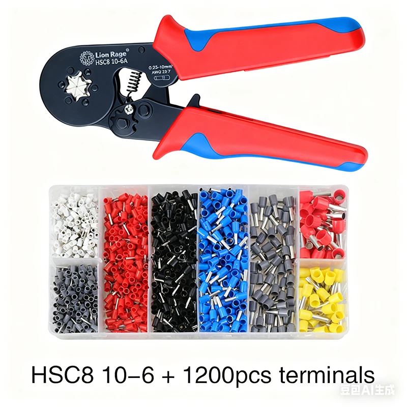 HSC8 10-6 ferrule-krimptang - professionele koude pers geïsoleerde terminalcrimper voor huishoudelijke doe-het-zelf- en elektrische reparaties