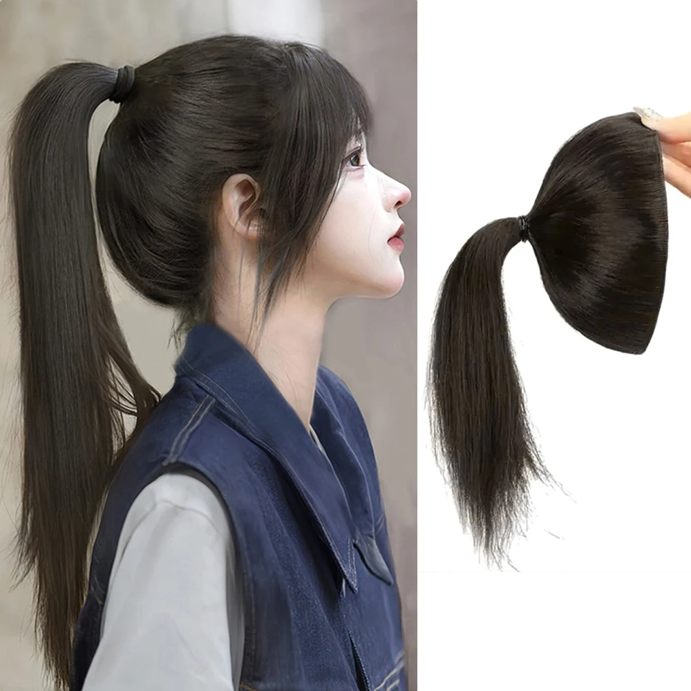 Synthetic Yuzu Peel High Cranial Top Hairpiece Fluffy Hair Bun Pad Ponytail Extension Fake Hair Accessory for Women Daily Party
