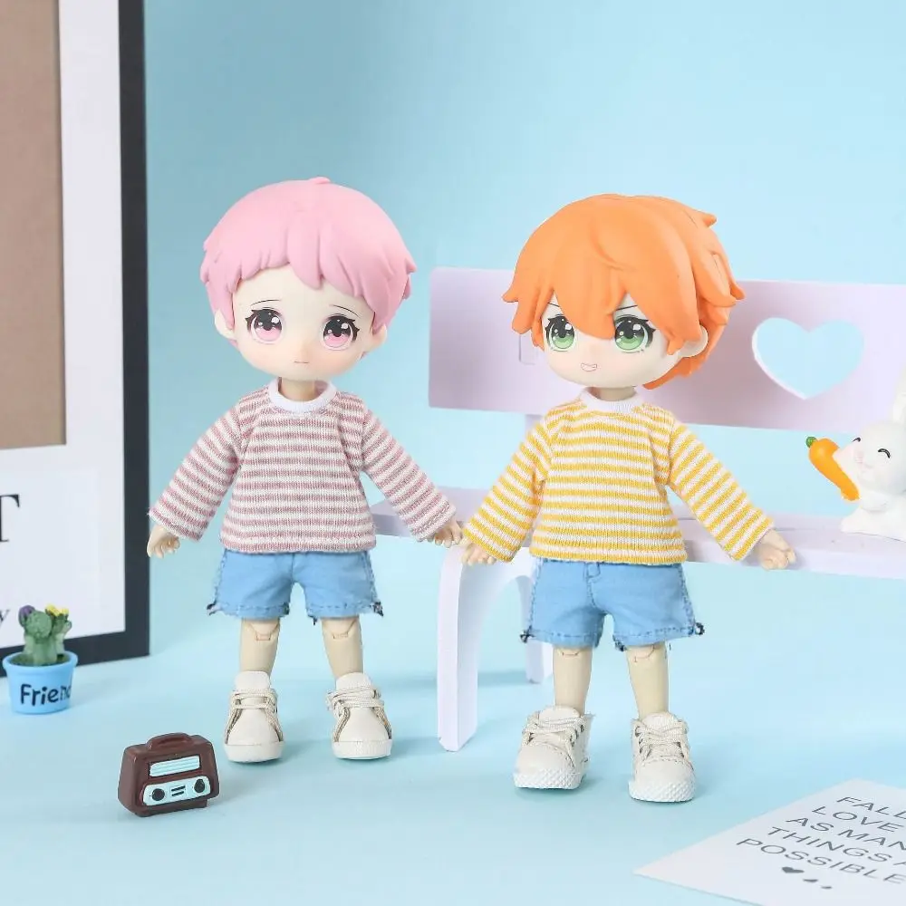 Diy handmake boneca listra topos bonito casual boneca camiseta 5 cores roupas ternos para 1/12 bonecas bjd/para 1/11 ob11 bonecas