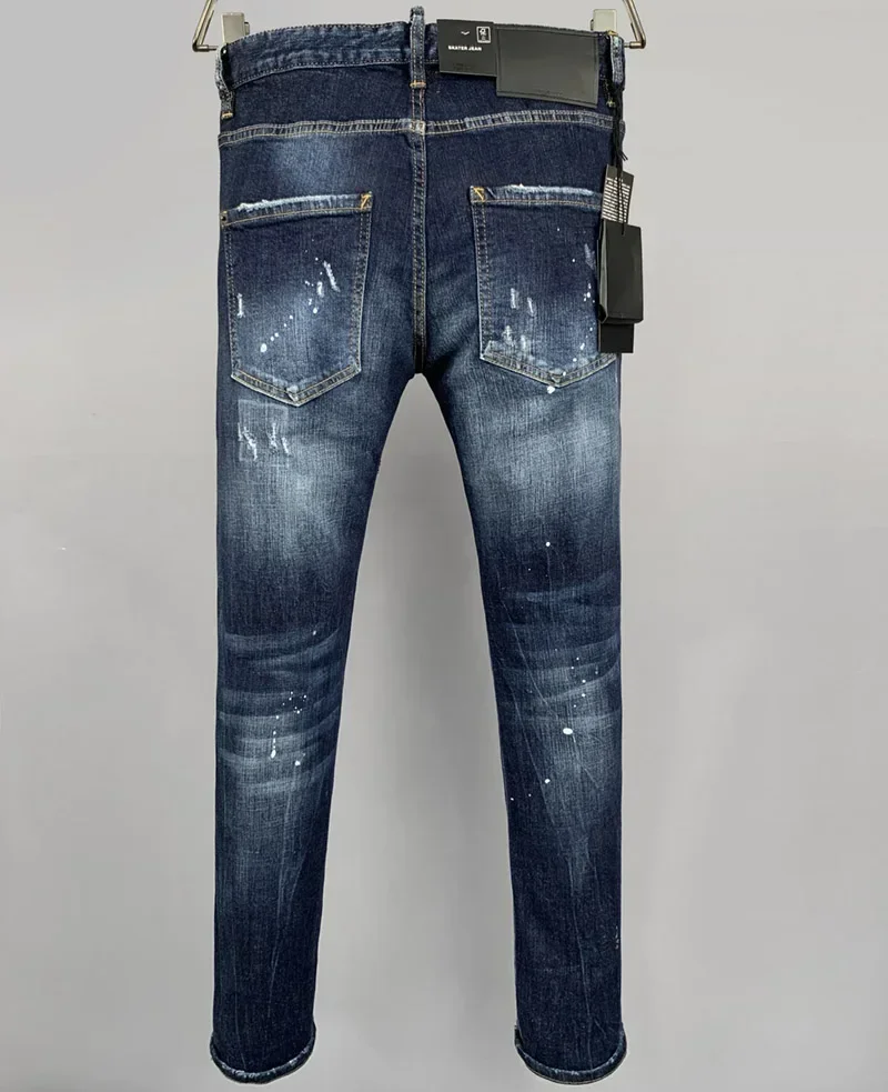 new BRAND D2 Men Jeans Denim Pants Hole Slim Pencil Trousers Metal Buttons Fashionable blue DSQ2 coolguy JENAS for men 9926