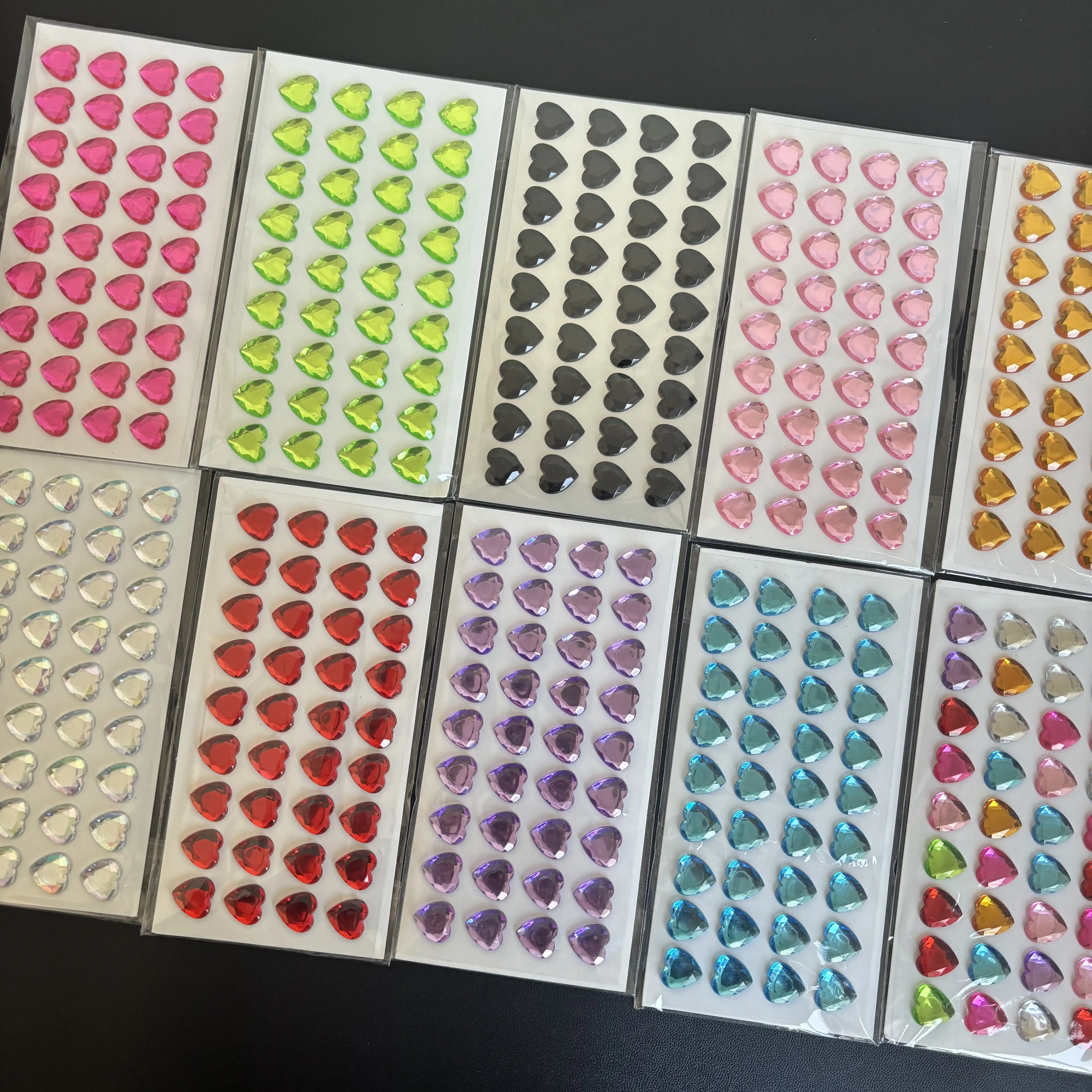 10 Pieces of Rectangular Heart Stickers; Multi-Colored Shiny Stickers; Forehead Decoration Stickers; Item Stickers; Shiny Gem Stickers