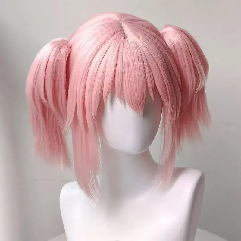Kaname Madoka Cosplay Wig Pink Ponytail Wigs with Bangs Cute Lolita Pigtails Wig for Women Girls Comic Con Props Hair+Wig Cap image 2