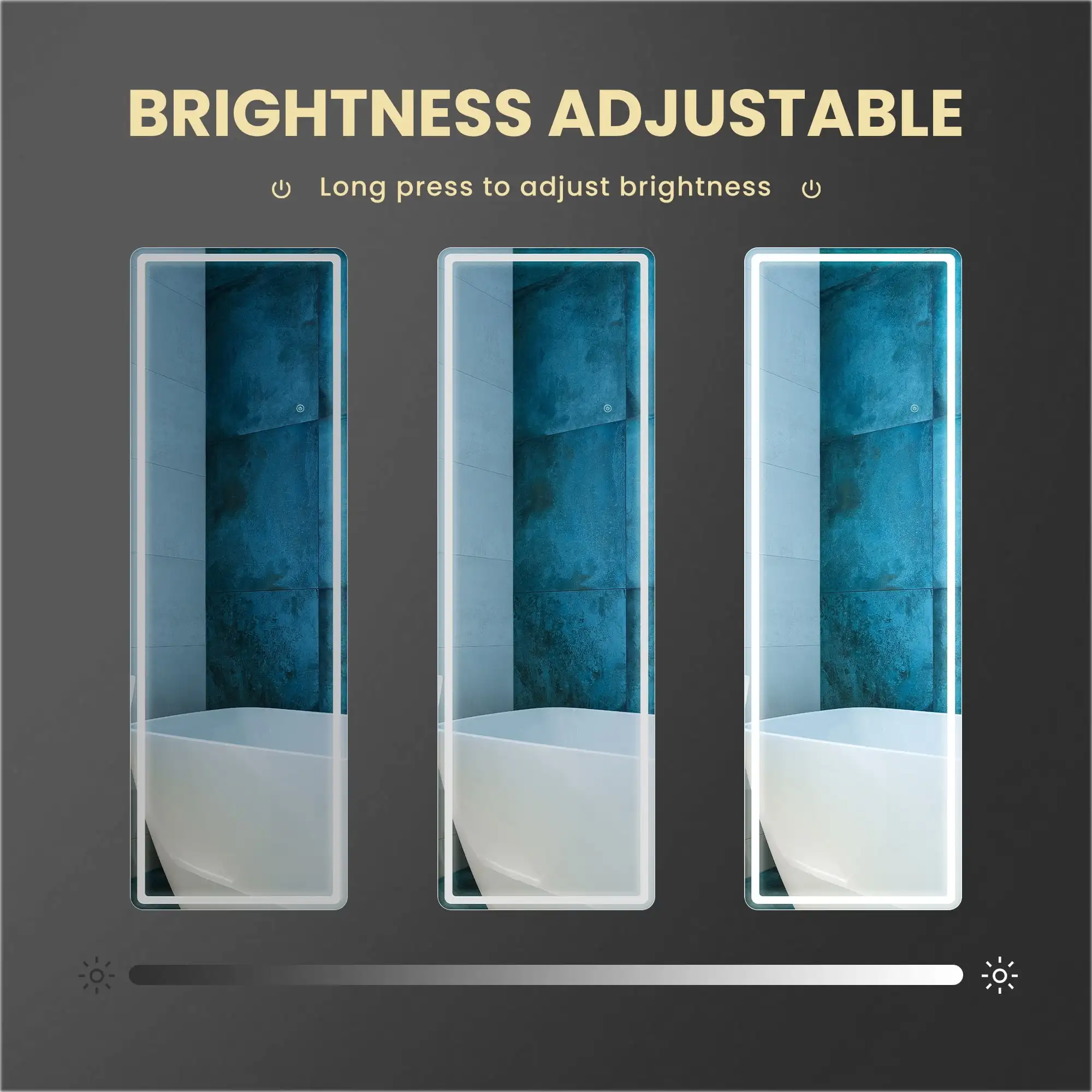 60"x16" LED Full Length Mirror with Aluminum Frame Polished Glass for Outdoor Bedroom Living Room image 6
