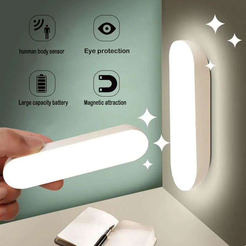 Sensor de movimento luz do armário sem fio led luzes da noite usb recarregável lâmpada da escada para o quarto armário cozinha guarda-roupa