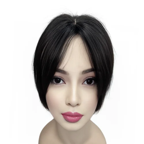 Imagen 2 del producto Adornos de cabello Natural para mujer, flequillo con clip, Base de encaje y Pu, postizos humanos, parte media, solución perfecta para adelgazar el cabello