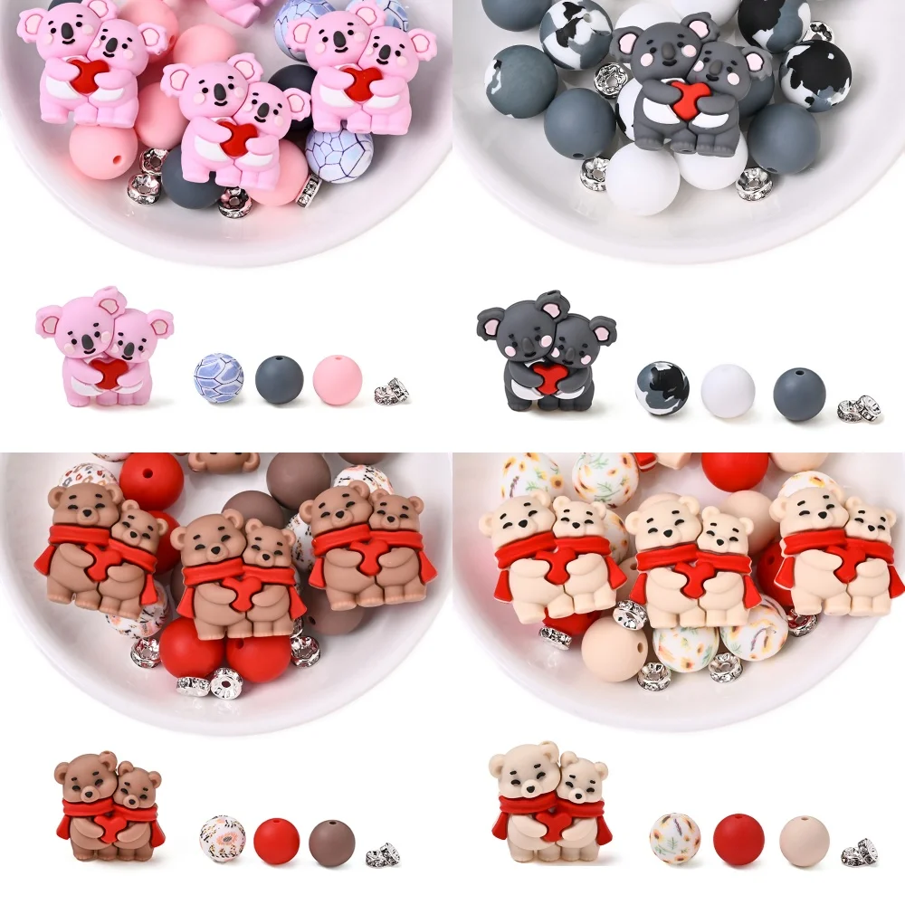15/75Pcs Animals Silicone Beads Set Cute Focal Beads for Pacifier Chain Dummy Clips Making Jewelry Bracelet Keychain