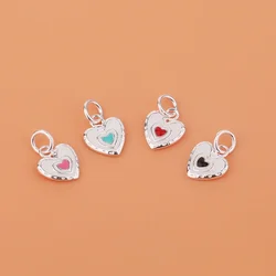 s925 sterling silver dripping oil colorful heart pendant handmade DIY material bracelet necklace jewelry accessories