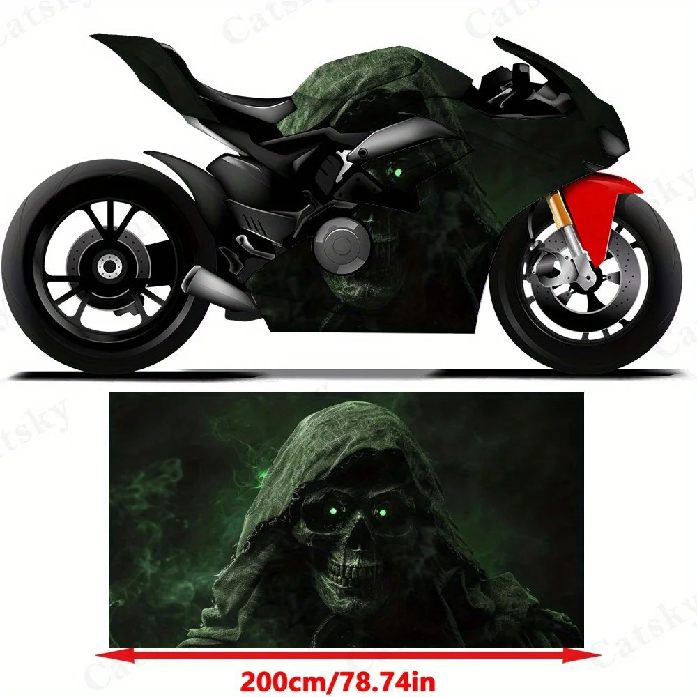 Green Reaper Skull Motorcycle Film Stickers, Durable PVC Adhesive Decals for Motorcycle Customization, Weather-Resistant Protect