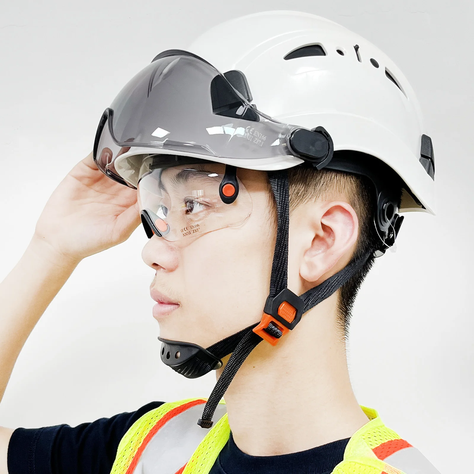 New Construction Safety Helmet With Visor Built In Goggle For Engineer ABS Hard Hat ANSI Industrial Work Cap Men Head Protection