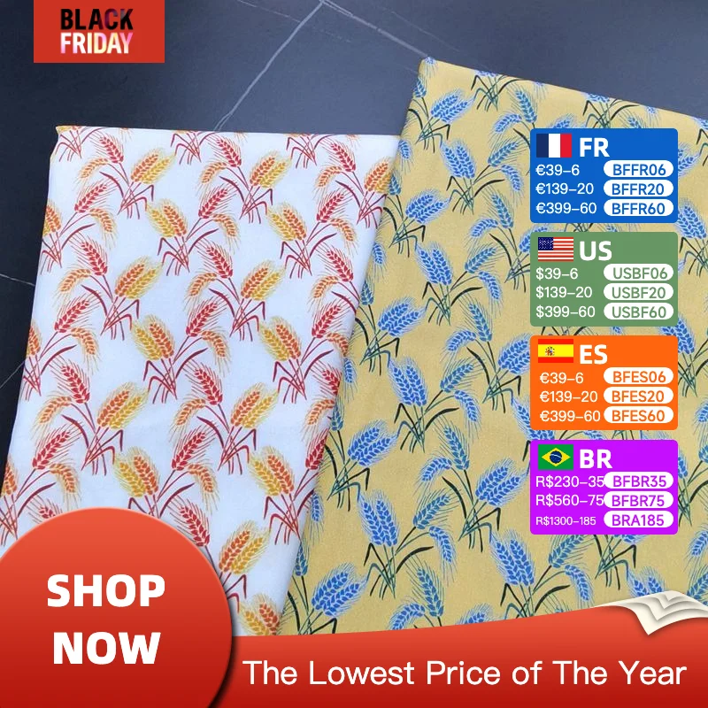 Hot selling pure cotton wheat digital printed fabric manual sewing DIY clothing Women's dresses 100 cotton fabric