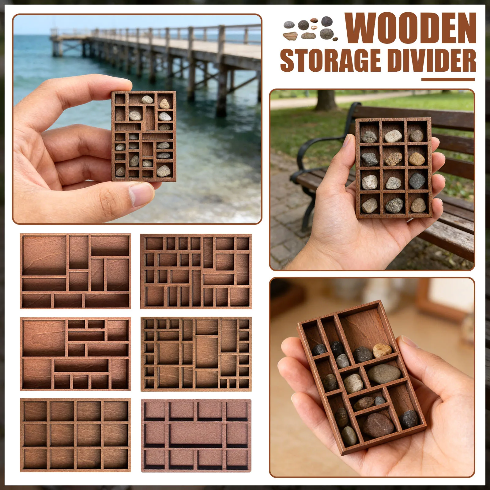Wooden Mini Jewelry Holder Miniature Crystal Specimen Storage Jewelry Display Tray Multi Compartments Dollhouse Shelf