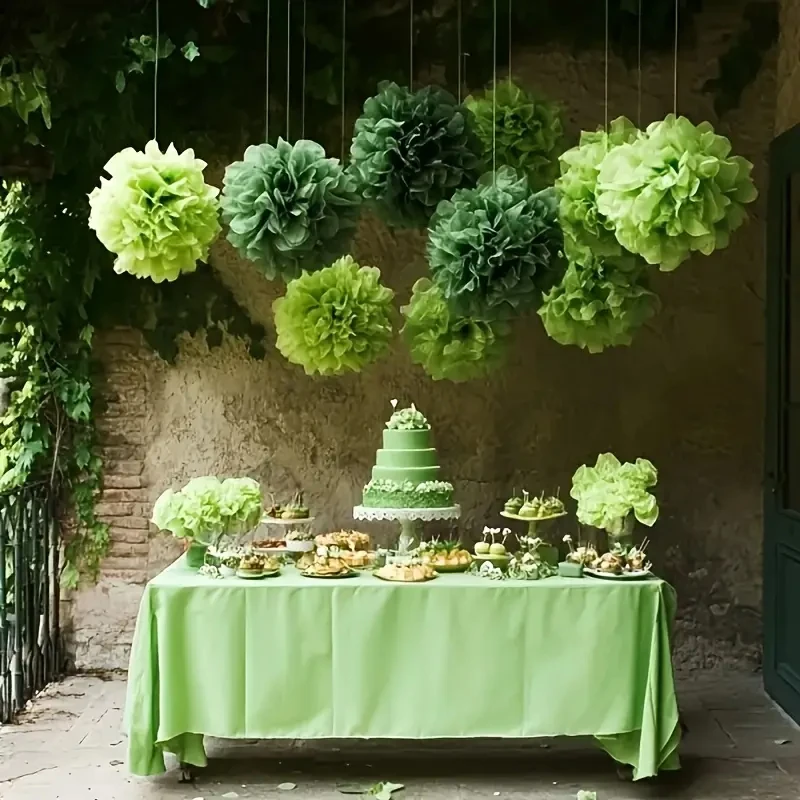 13-teiliges grünes Taschentuch-Pom-Pom-Dekorationsset, Taschentuchblume zum Aufhängen, Papierblumendekoration, Hochzeit, Geburtstag, Party-Dekoration