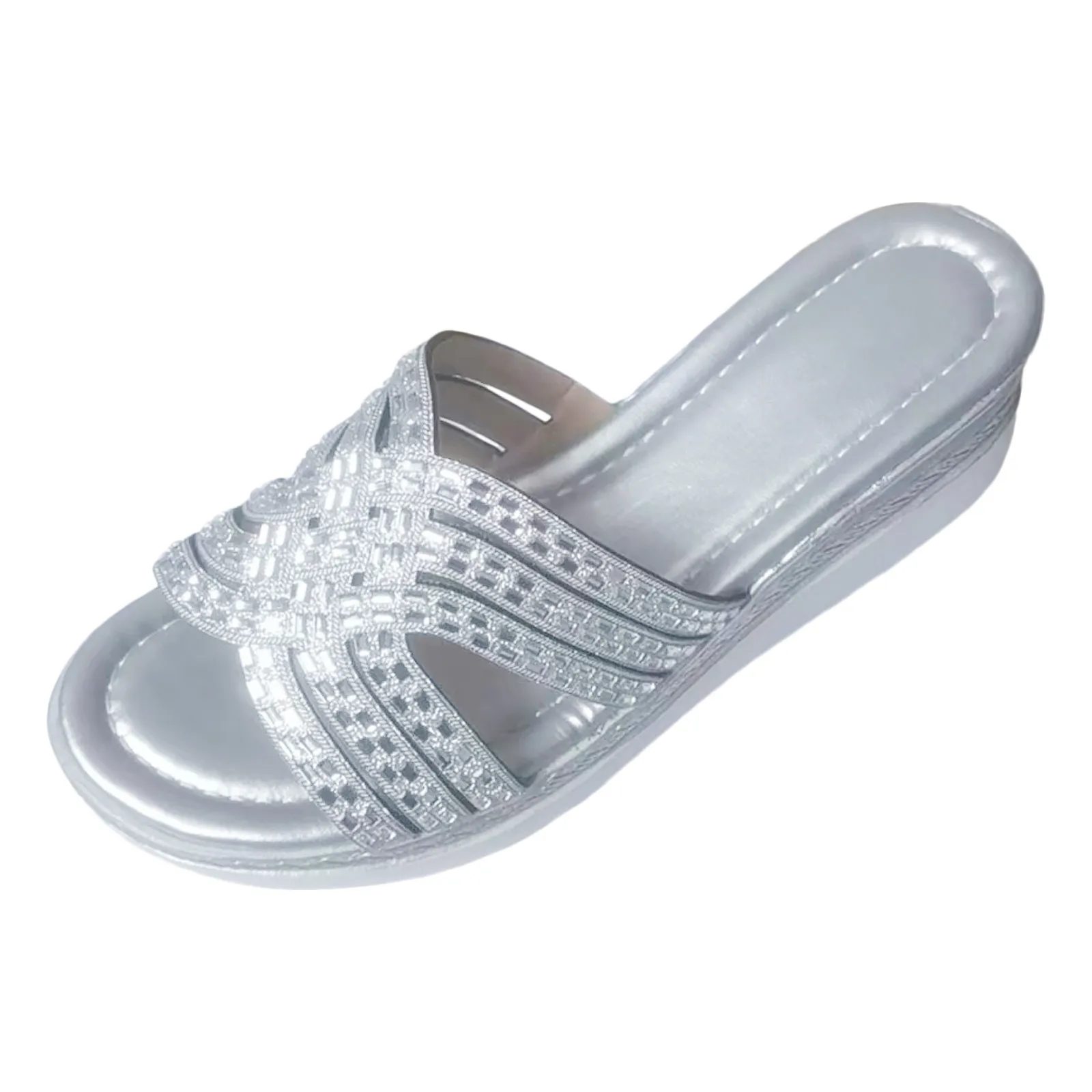 Summer Anti-Skid Outdoor Korea Casual Light Beach Sandals Ladies Rhinestone Shiny Beach Outside Zapatos Mujer 2024 Tendencia