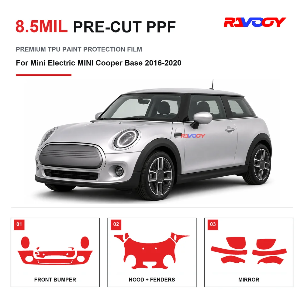 Precut PPF For Mini Electric MINI Cooper Base 2016-2020 8.5mil TPU Clear Paint Protection Film Self Healing Hydrophobic UV