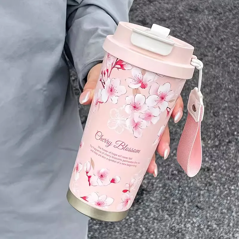 

Woman Flower Coffee Mug 500ml 316 Stainless Steel Vacuum Flask Straw and Directly Drinking Insulated Tumbler Thermal Cup