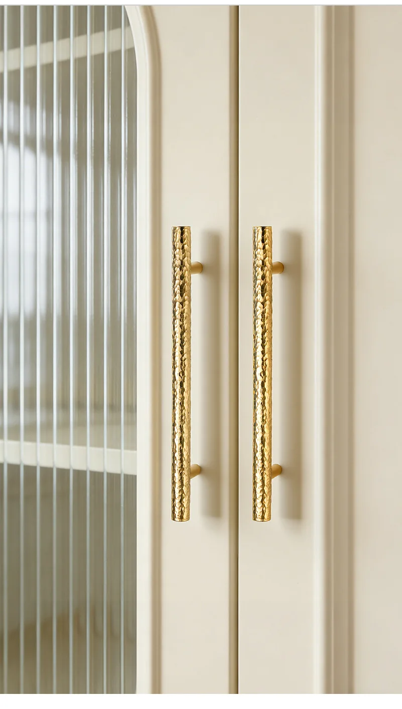 Solid Brass Handmade Hammer Patterned Cabinet Drawer Knobs Matte Gold Antique Bronze Furniture Wardrobe Long Handles