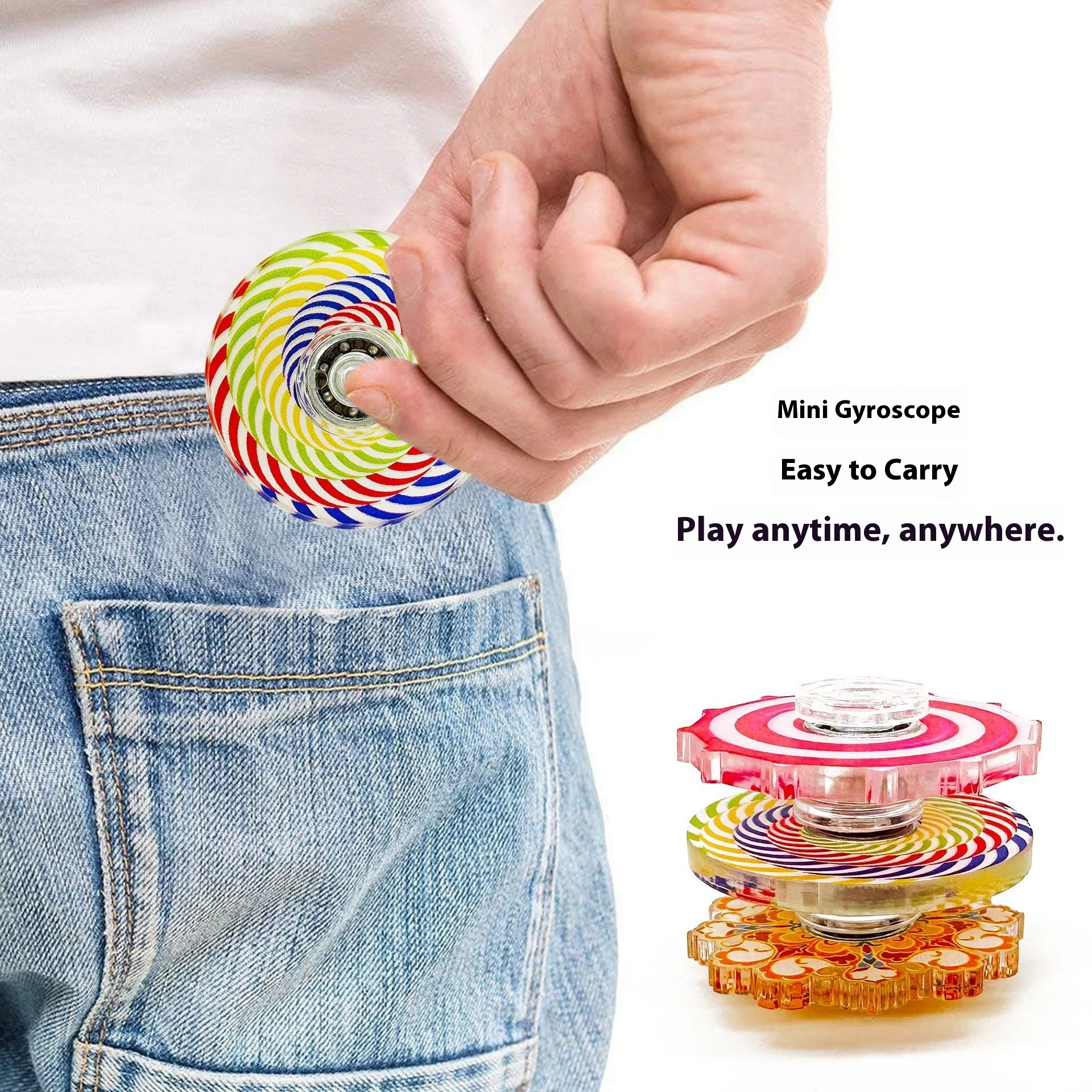 6pcs Graffiti Retro Style Fingertip Top Color Small Top Decompression Toy Small Gift Children's Birthday and School Start Gift