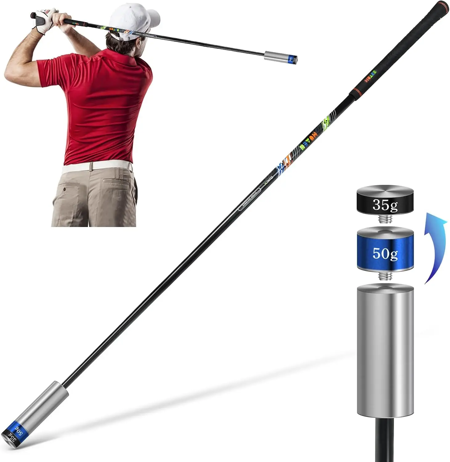 Golf Swing Trainer Aid for Indoor Practice Speed Training, Warm up Stick Improved Rhythm, Grip, Flexibility, Balance, Tempo and