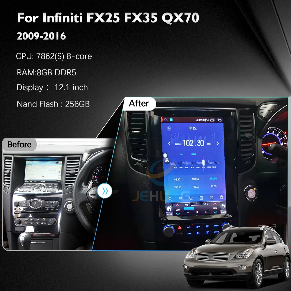 JEHUNG 12.1 inch For Infiniti FX25 FX35 QX70 2009-2016 Android 12 Car multimedia player GPS CarPlay Radio 5G Navigation 360 came