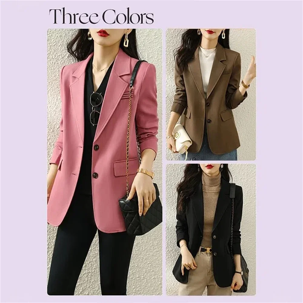 Pink Blazer Jacket Women\'s Autumn 2024 New Fashion Design High Sense Casual Long Sleeve Small Suit Top Spring and Autumn M1129