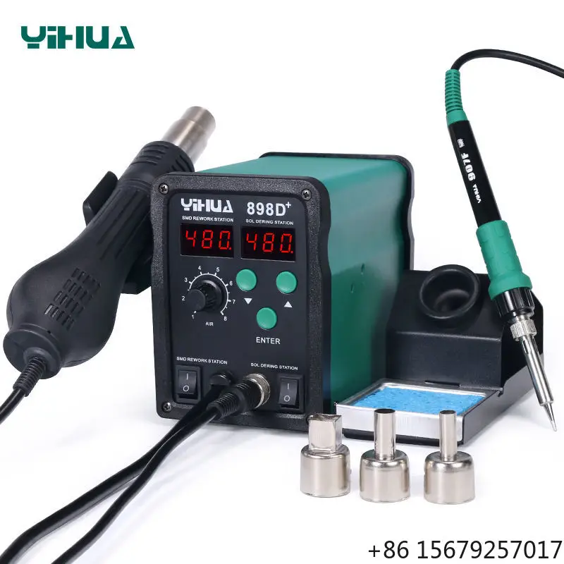 YIHUA 898D+ 2 in 1 SMD Rework Soldering Station Hot Air Gun Soldering Iron for Mobile Phone PCB IC Repair Welding Desoldering
