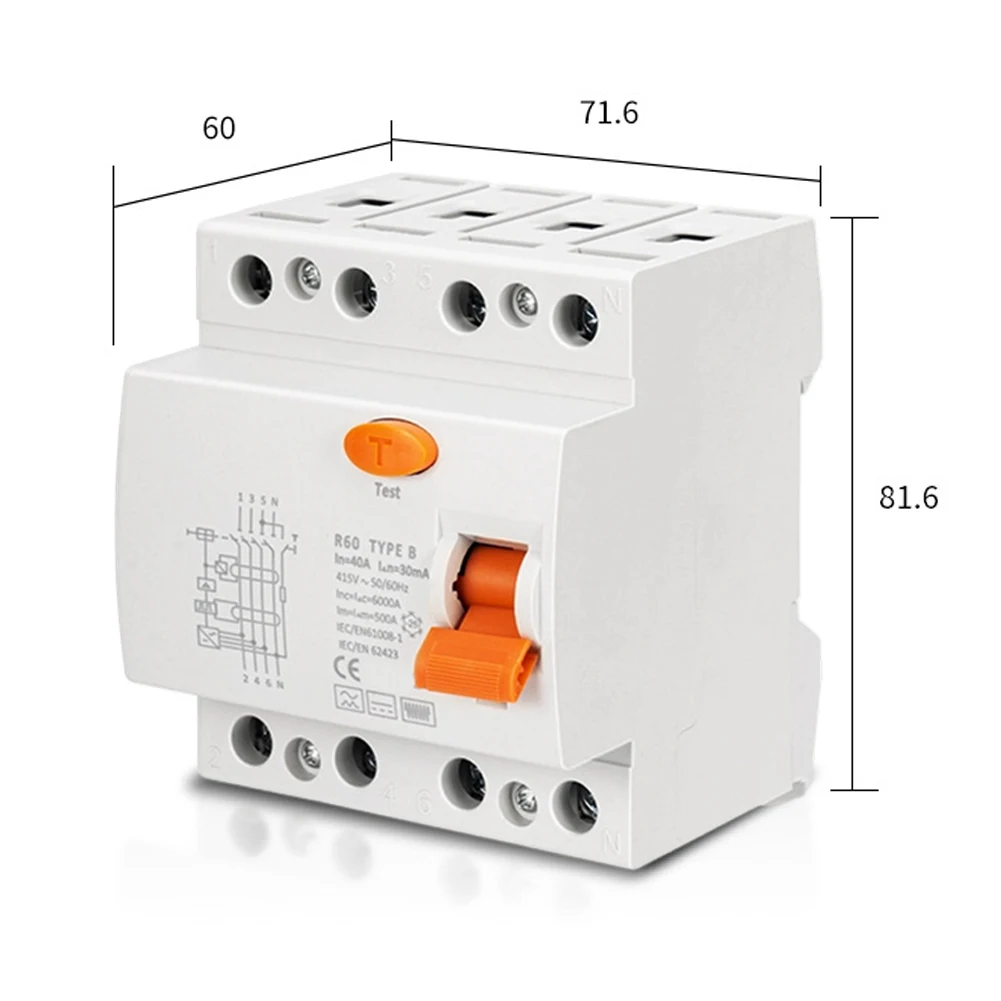 

Rail Mount 4Pin Circuit Breaker Type B 40A 63A 30mA RCD Residual Current Device for Electrical Installers and Professionals