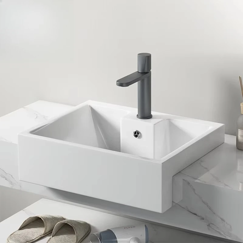 Narraw High Quality Ceramic Sink Modern Semi-Counter Silk Ceramic Semi-Nested Structure Stylish Wash Basin for Small Toilets