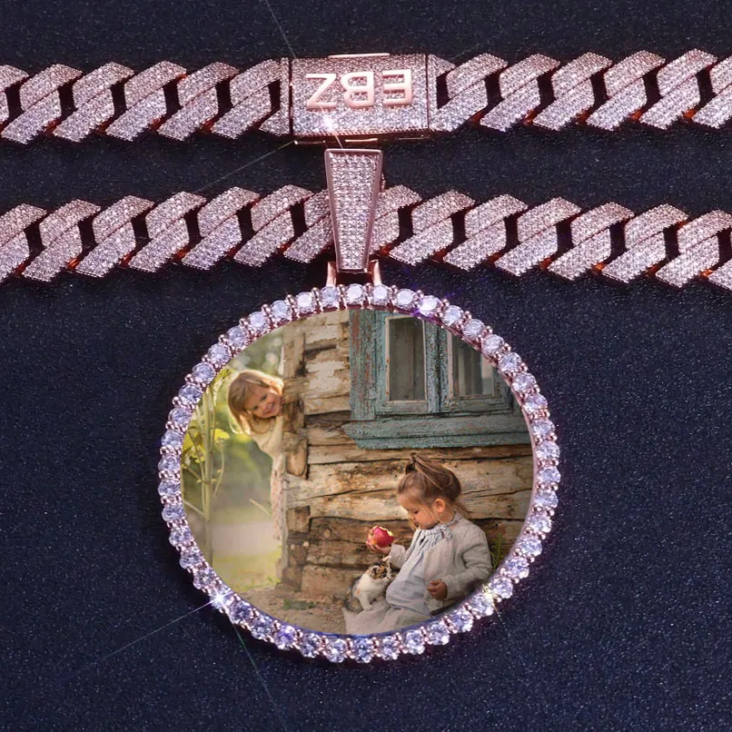 Hip Hop Jewelry Custom Big Memory Photo Pendant Men Women Rose Gold Plated with Iced Out Zircon Diamond Cuban Chain ﻿