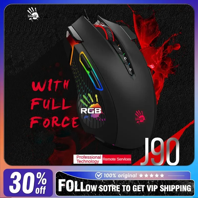 Bloody J90s เมาส์แบบมีสาย RGB น้ําหนักเบา PAW3325 12 ปุ่มการเขียนโปรแกรมมาโคร Pc E-sports Gaming Macro Programming Mouse PUBG