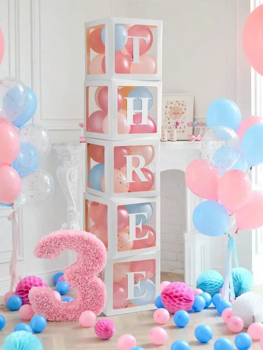 1PC Transparent Letter Baby Shower Box Birthday Wedding Custom Name Balloon Box 1st Birthday Party Decorations Kids Babyshower