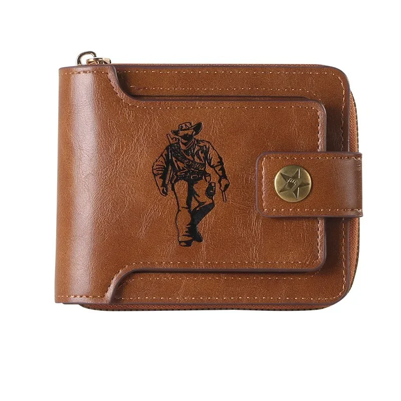 

Men's Wallet Short Retro Stylish Zipper Bag Multi-card Wallet Large Capacity Business Card Bag Pocket Wallets