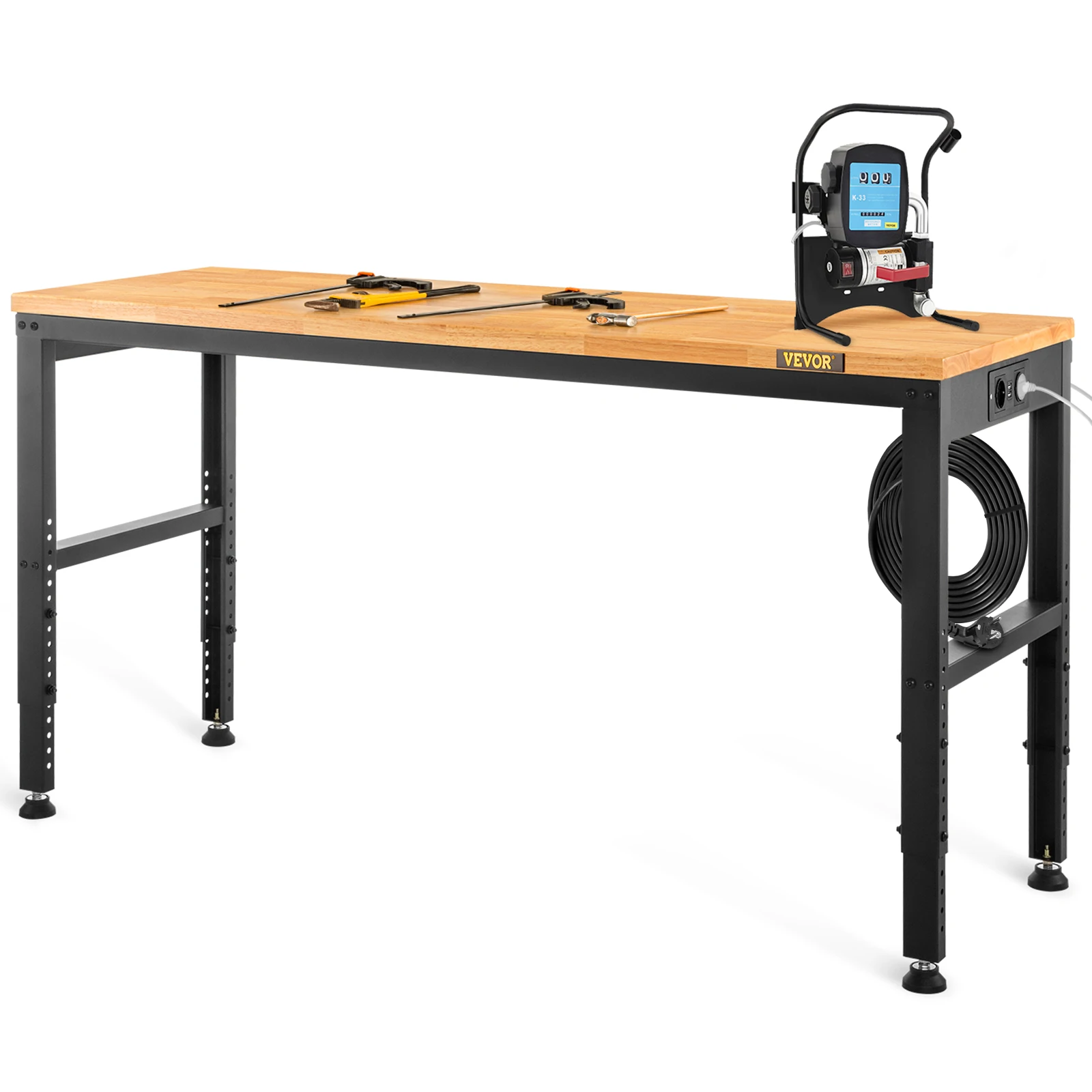 

Vevor Heavy-Duty Workbench 72cm Adjustable Height Oak Wood Hardwood Top Work Table 900KG Load Capacity for Office Home Workshop