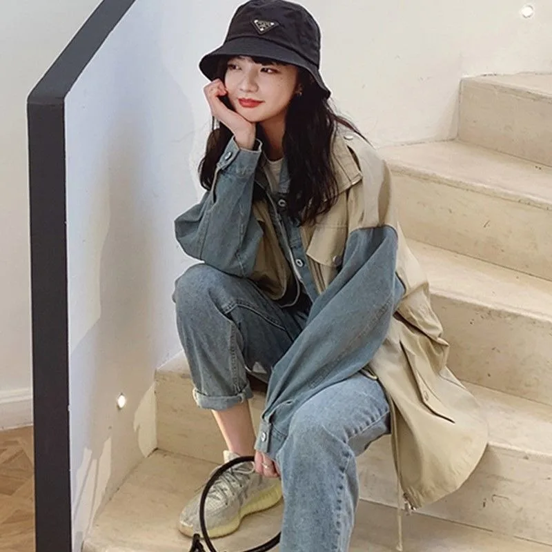 Hooded Parkas Women Thicker Patchwork Design Loose Leisure Autumn Warm Korean Style All-match New Pockets Drawstring Students