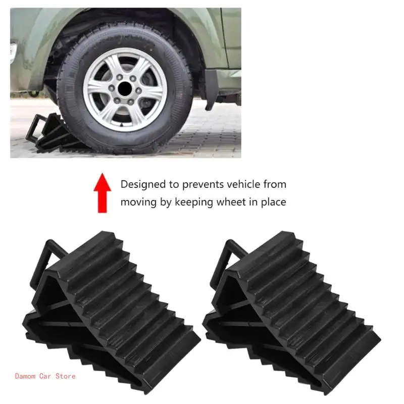 2Pcs Rubber Wheel Chock Heavy Duty Block for Vehicles, Car, Caravans, Trailer