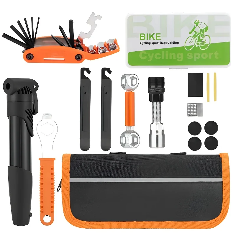 

Ultimate Bike Repair Kit with Tire Pump - Portable, All-in-One Tool Set for Travel - Includes Patches & Maintenance Essentials